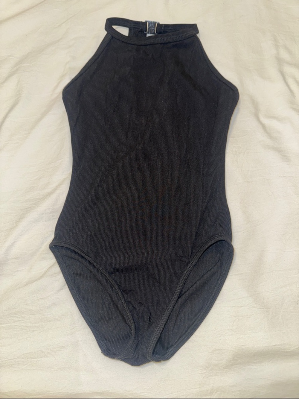 Black Girls' Halter Ribbed Leotard